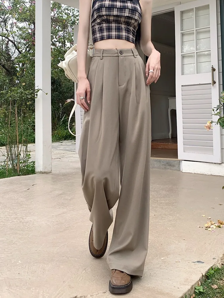 

S-XL 3Colors Korean Women 2023 Summer Casual Thin High Waist Suit Pants Female Wide Leg Long Trousers Womens (73075