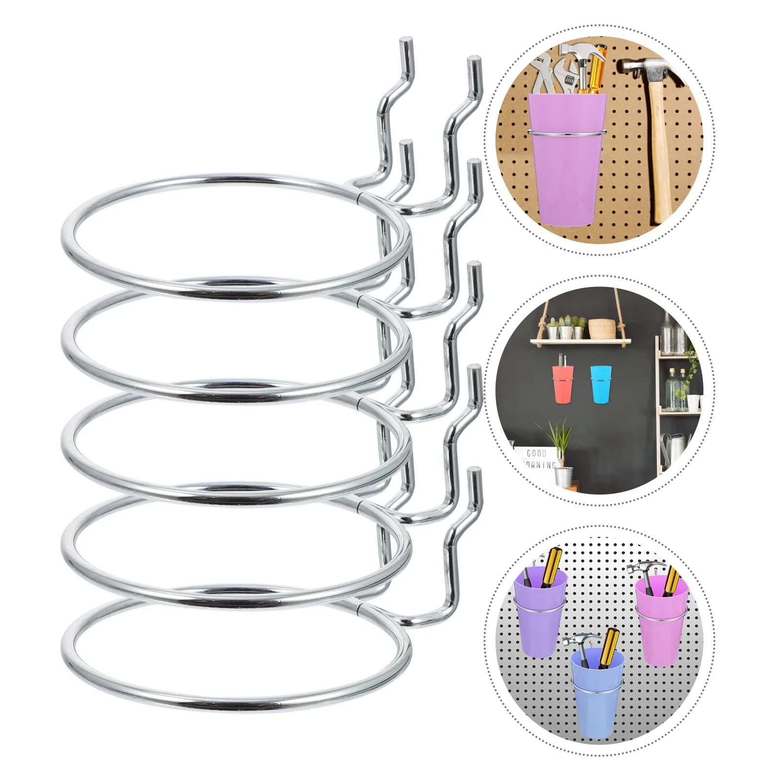 

5 Pcs Orifice Round Hook Peg Board Pegboard Cup Hooks Container Tool Storage Iron Hanger
