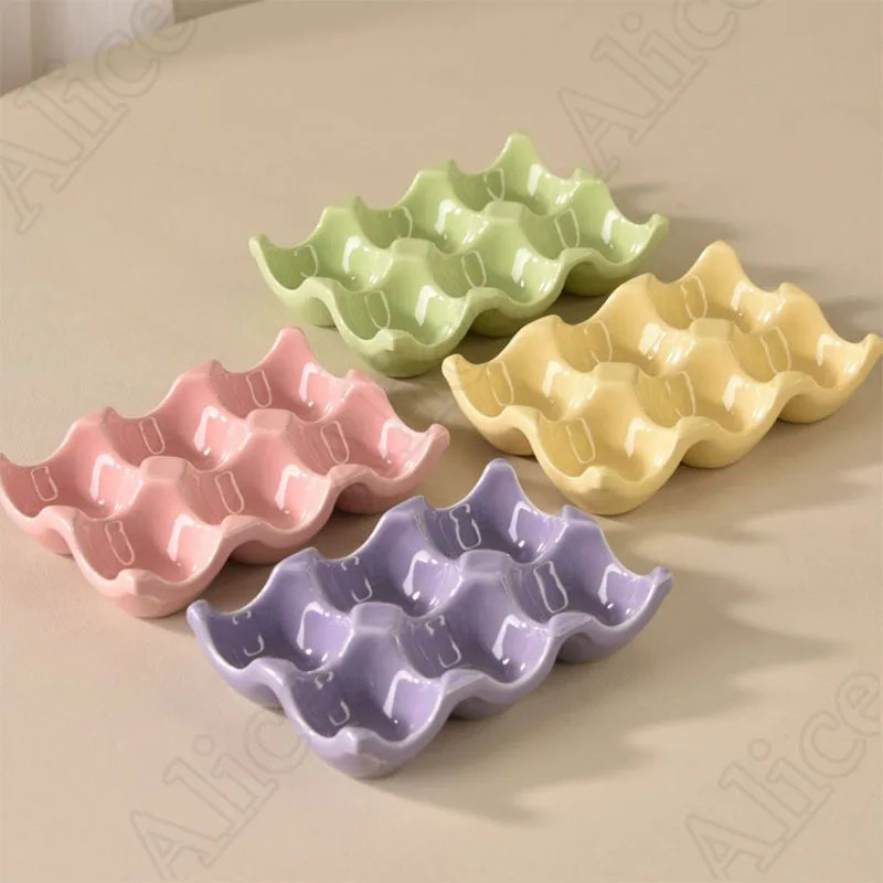 Creative 6 Lattice Ceramic Egg Holder Modern Simple Solid Color Eggs Storage Tray Restaurant Household Kitchen Items Trays