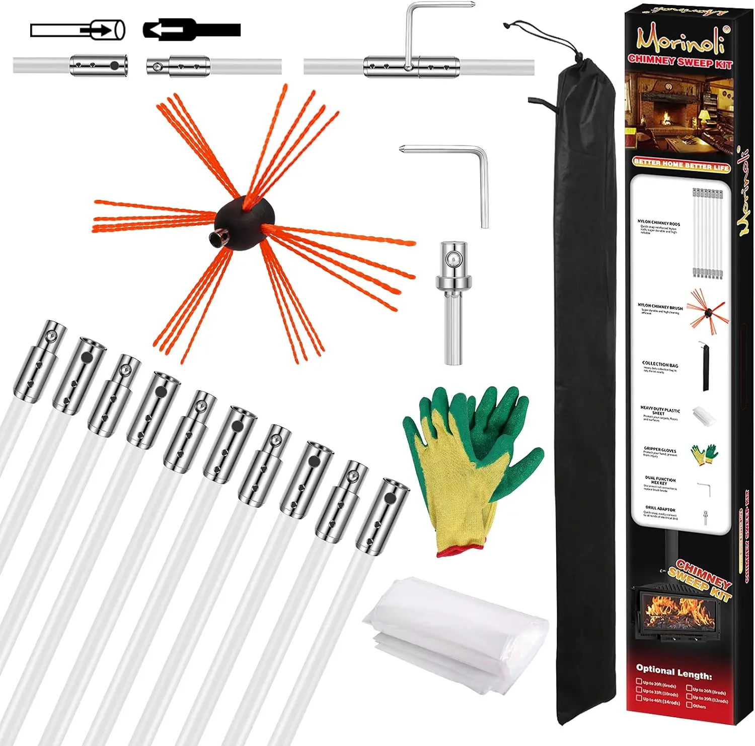 

Feet Chimney Sweep Kit, Chrome Button Locking System, Chimney Cleaning Kit, Chimney Brush, Chimney Cleaning Tool, Chimney Cleani