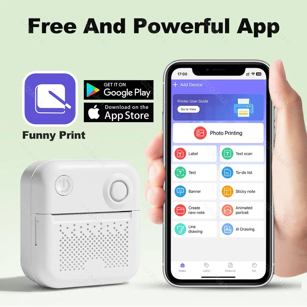 Portable Thermal Printer Paper Stickers Mini Printers Labels Maker Photo Printer Bluetooth for Android iOS Home School Use