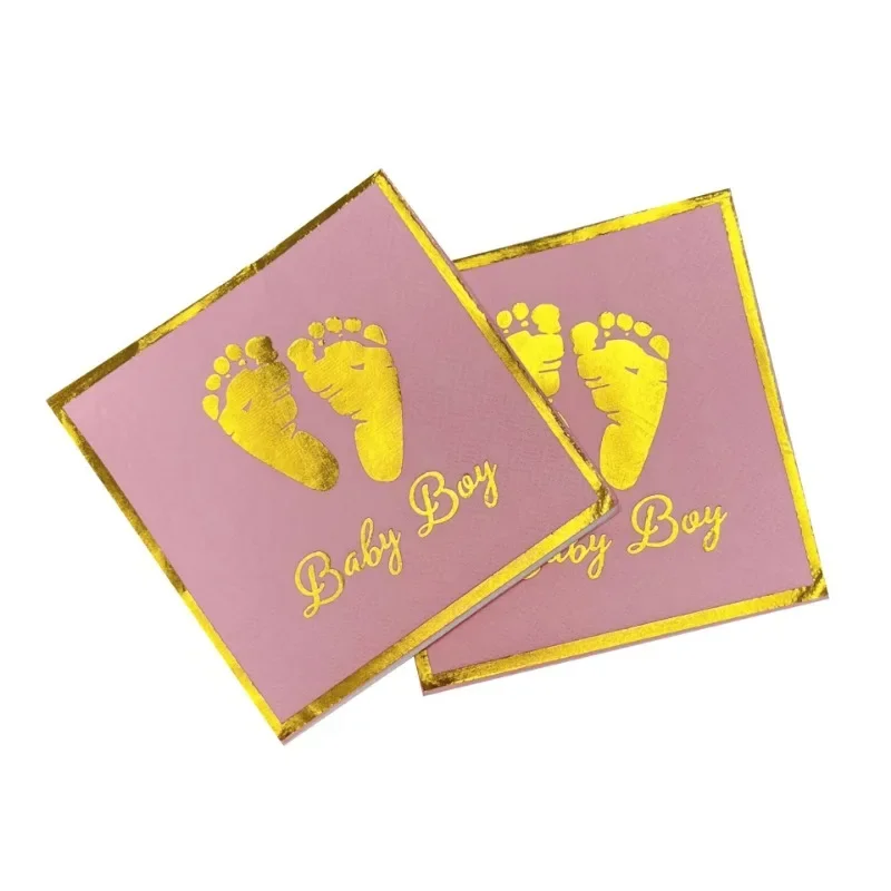 20pcs 25*25cm 2-Ply Golden Little Foot BabyBoy Napkins Hotel Printed Tissue Paper Creative Party Hot Stamping Decoration Paper