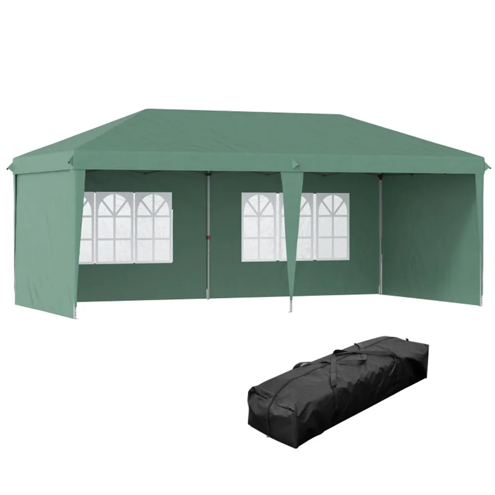 

10x20' Pop Up Gazebos Garden Yard Canopy Awnings Canopy Tent Family Party Tent with Windows Sidewalls Green