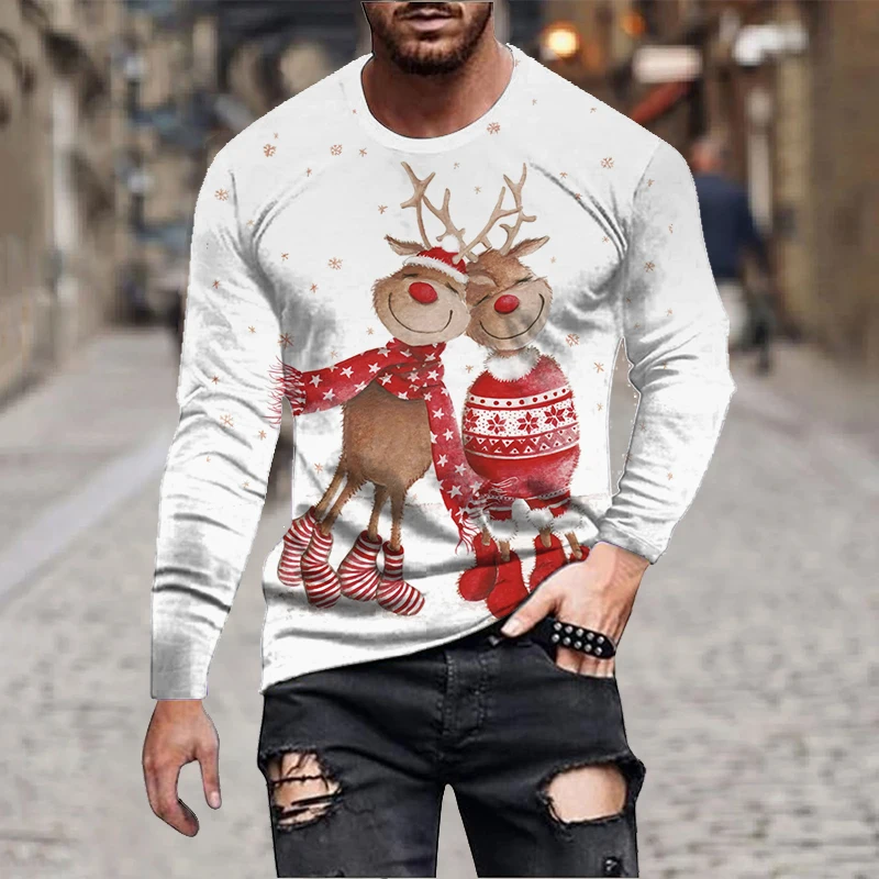 Mens Christmas Long Sleeve T Shirt Pullovers