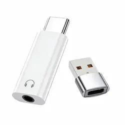 Universal USB - C to 3.5mm Audio Adapter for Headphones and Devices (Whitewith USB 2Pcs)
