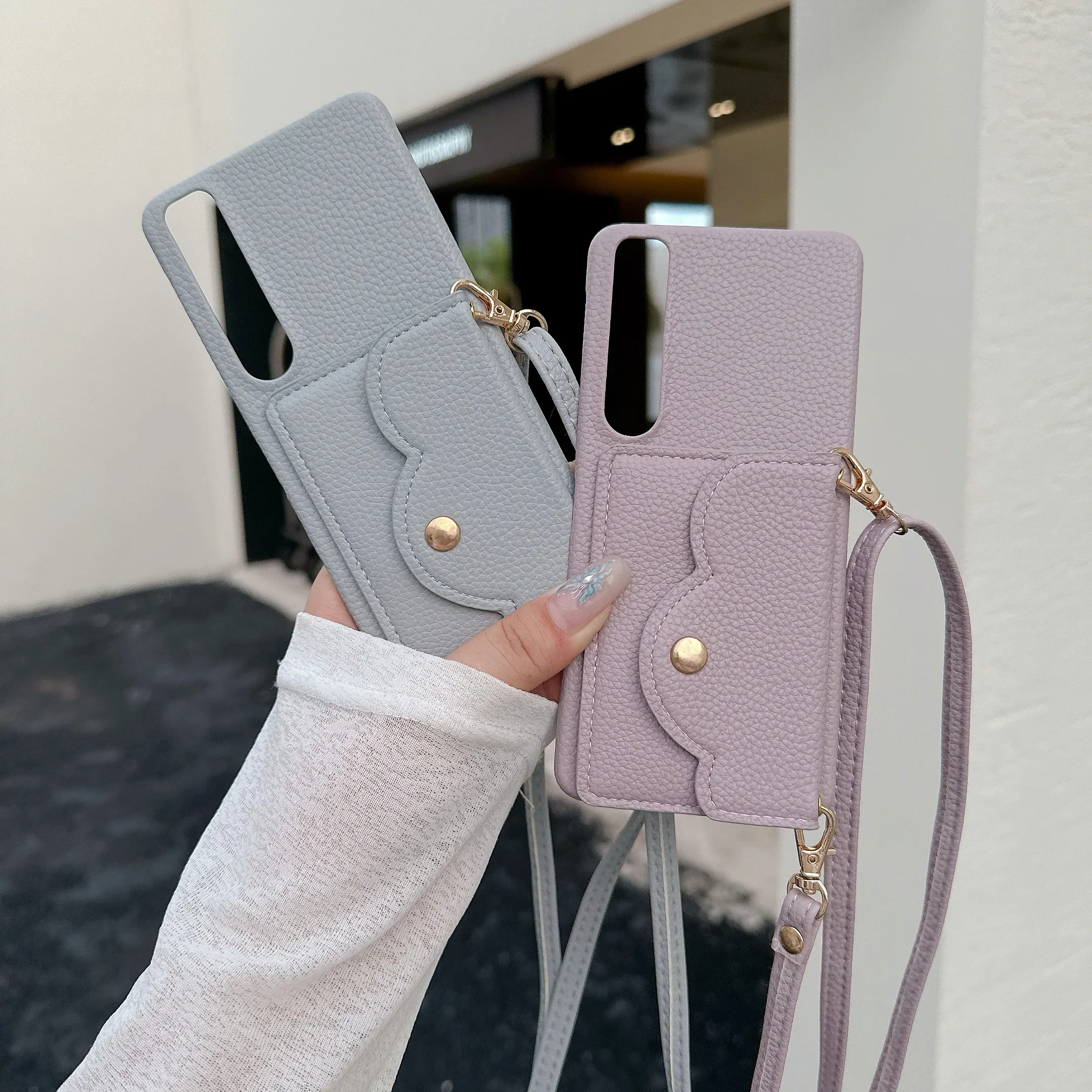 Leather Crossbody Card Holder Wallet with Lanyard Strap and Neckband