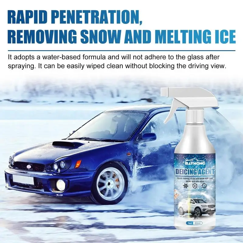 Winter Vehicle De-icer Supplies Snow Melting Spray Car Window Glass Deicing Car Accessories Windshield Deicer Spray 60ML