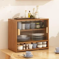 Japanese-Type Multi-functional Dining Cabinet Kitchen Storage Cabinet Solid Wood Glass Door Dustproof Cup Storage Organization 1