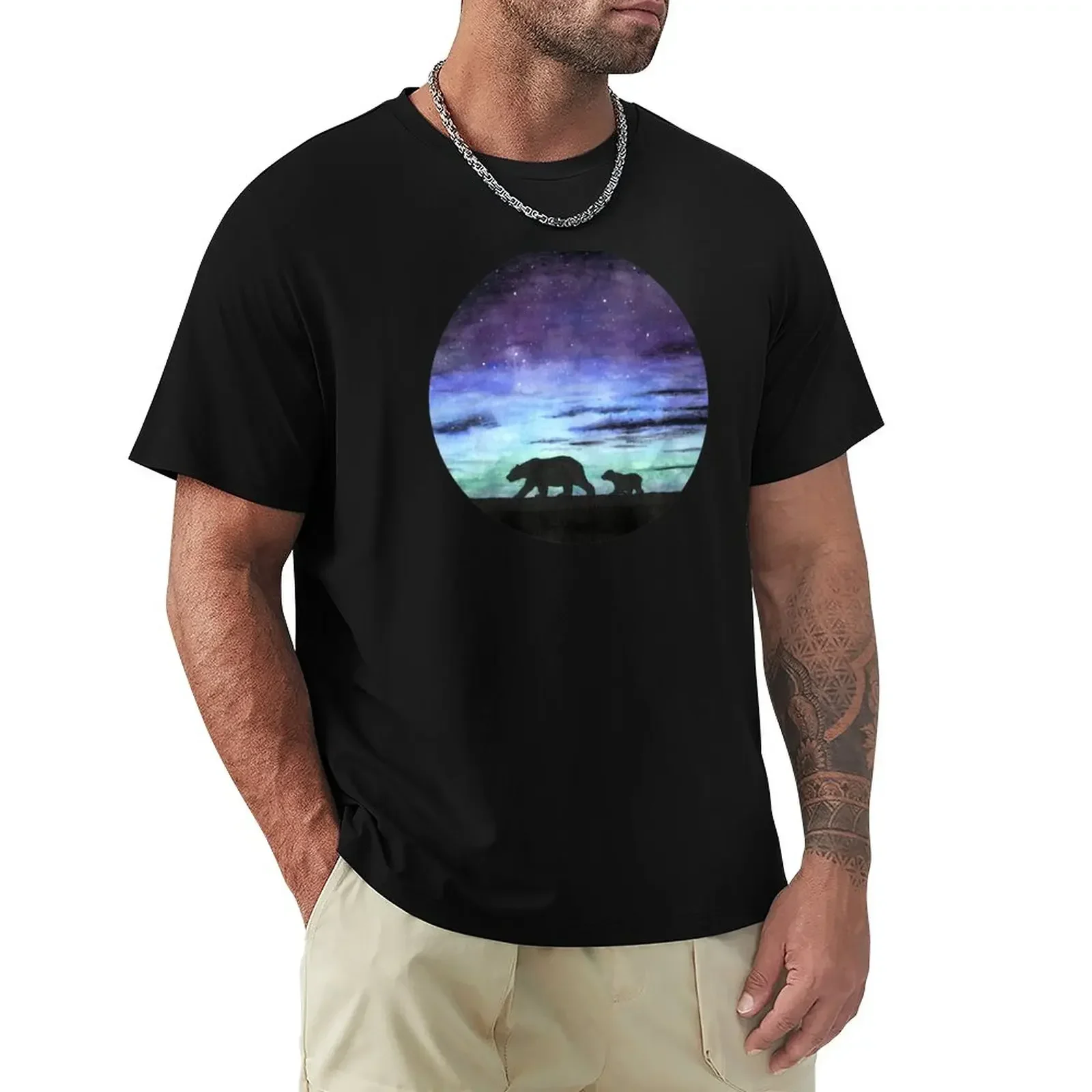 

Aurora borealis and polar bears (dark version) T-Shirt oversized anime sports fans tshirts for men