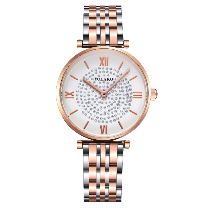 

2022 New Round Quartz Rhinestone Roma Dial Casual Wrist Watch Stainless Strap Fashionable Clock Waterproof Wristwatch for Women
