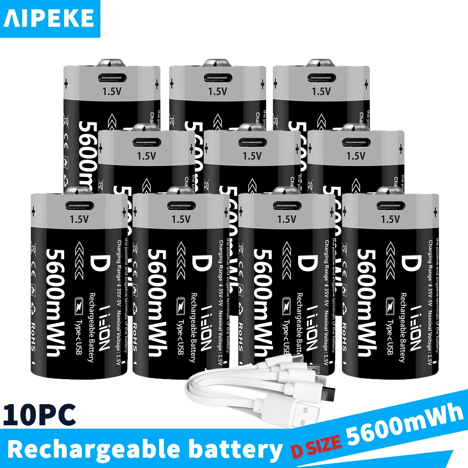 No.1 Rechargeable D Cell Batteries 1.5v 12000mwh With Type C Cable