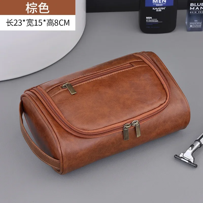High Quality Travel Toiletry Bag For Women Men Retro PU Leather Cosmetic Bags Female Waterproof Travel Makeup Bag 6