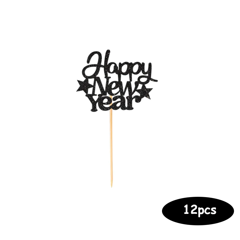 12 stuks Gelukkig Nieuwjaar Cupcake Toppers 2026 Cupcake Toppers Voor Oudejaarsavond Feestdecoratie Supply
