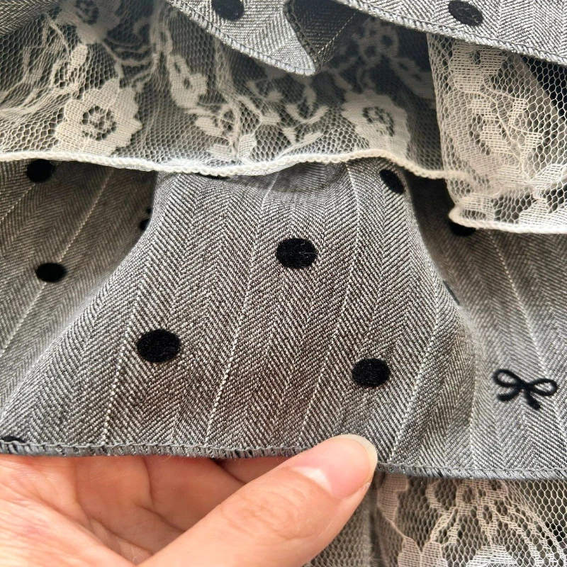Y2k Harajuku Polka Dot Sweet Skirts Women Vintage Aesthetic High Waist Cake Mini Skirt Lace Patchwork Casual Bandage Kawaii Jupe 4