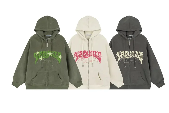 

Woman Hoodie Y2k American Vintage Stars Corduroy Cardigan Jacket Men and Women Ins Tide Street Wind Hooded Sweatshirt Anime Kpop