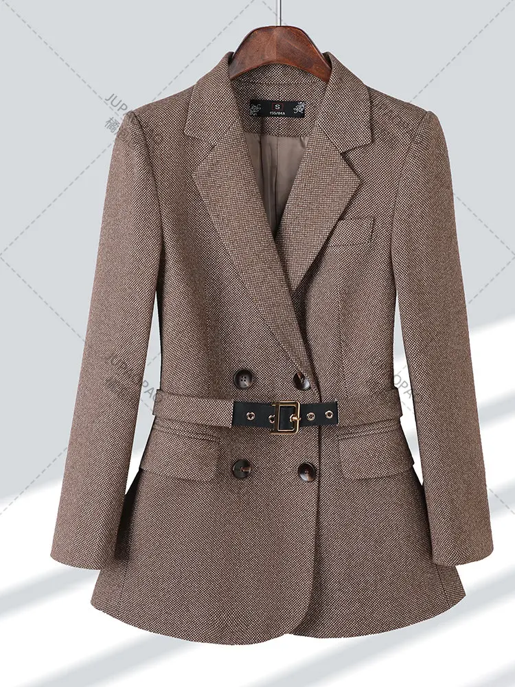 Women Long Sleeve Double Breasted Formal Blazer Gay Khaki Office Ladies Female Business Work Wear Jacket For Autumn Winter