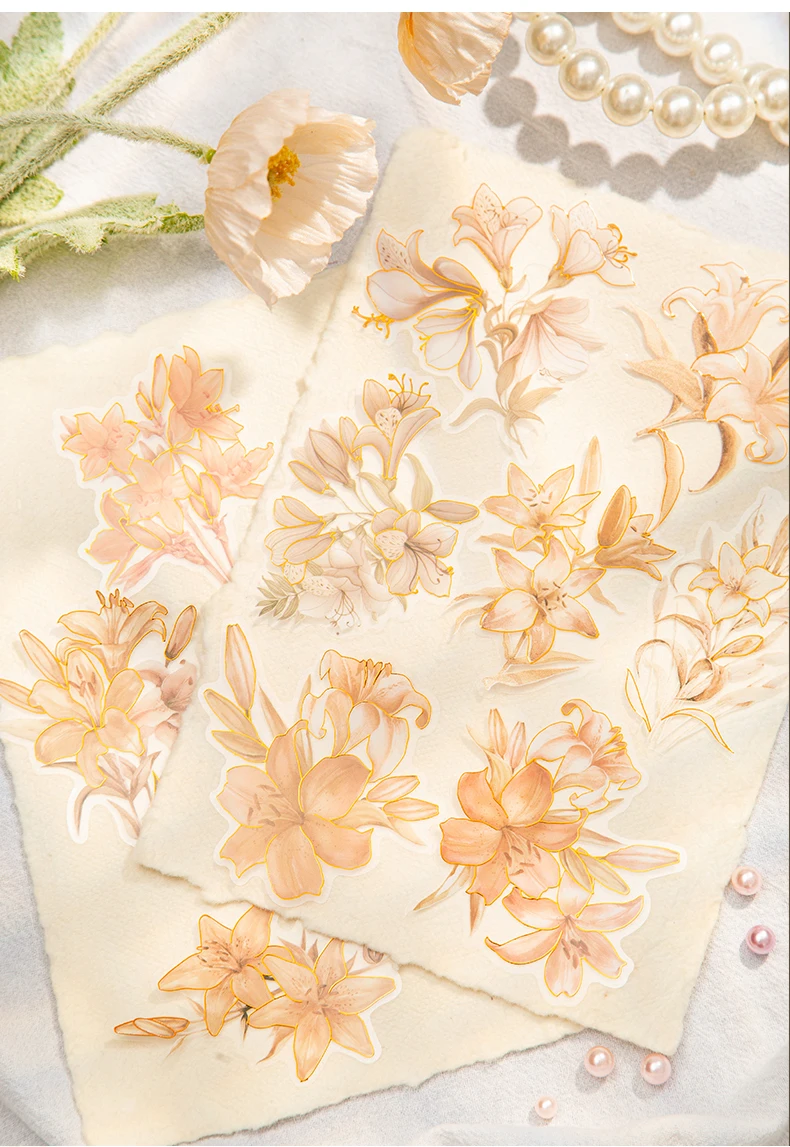 20 pcs/pack Bronzing Flowers Stickers Set Decorative Adhesive Diy Scrapbooking Diary Album Collage material Stationery Sticker