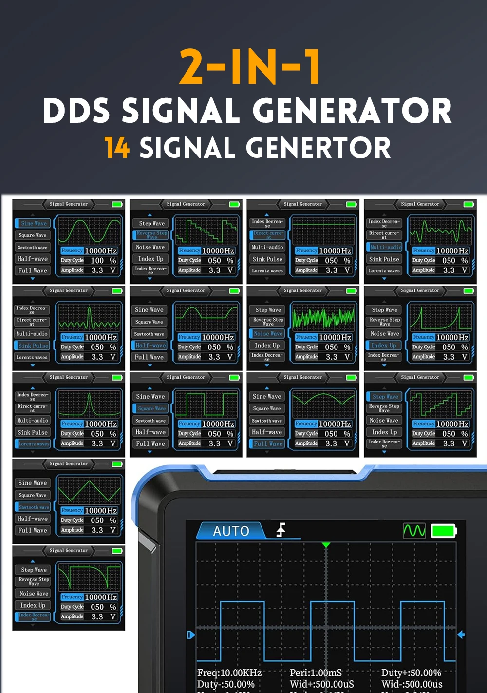 FNIRSI DSO153 Digital Portable Oscilloscope Signal Generator 2in1 1MHz Bandwidth 5MSa/s Sampling Rate Electronics Repair Tools Digital Oscilloscope Signal Generator