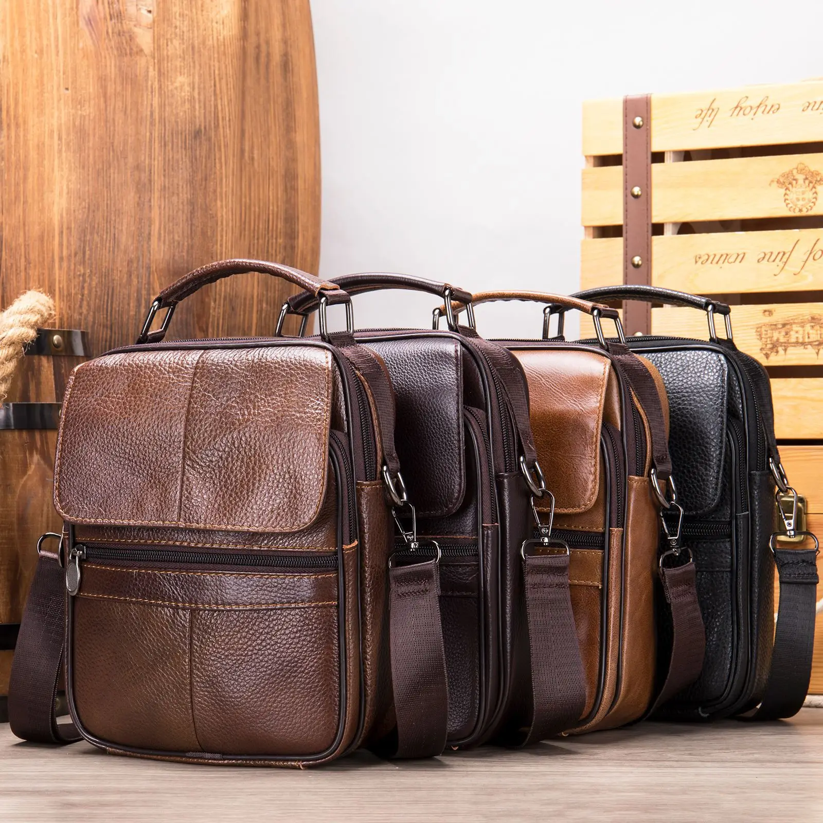 Genuine Leather Men's Shoulder Bag Business Leisure Large Capacity Portable Handbag Zipper Multi Layer Male's Crossbody Bags crossbody bags