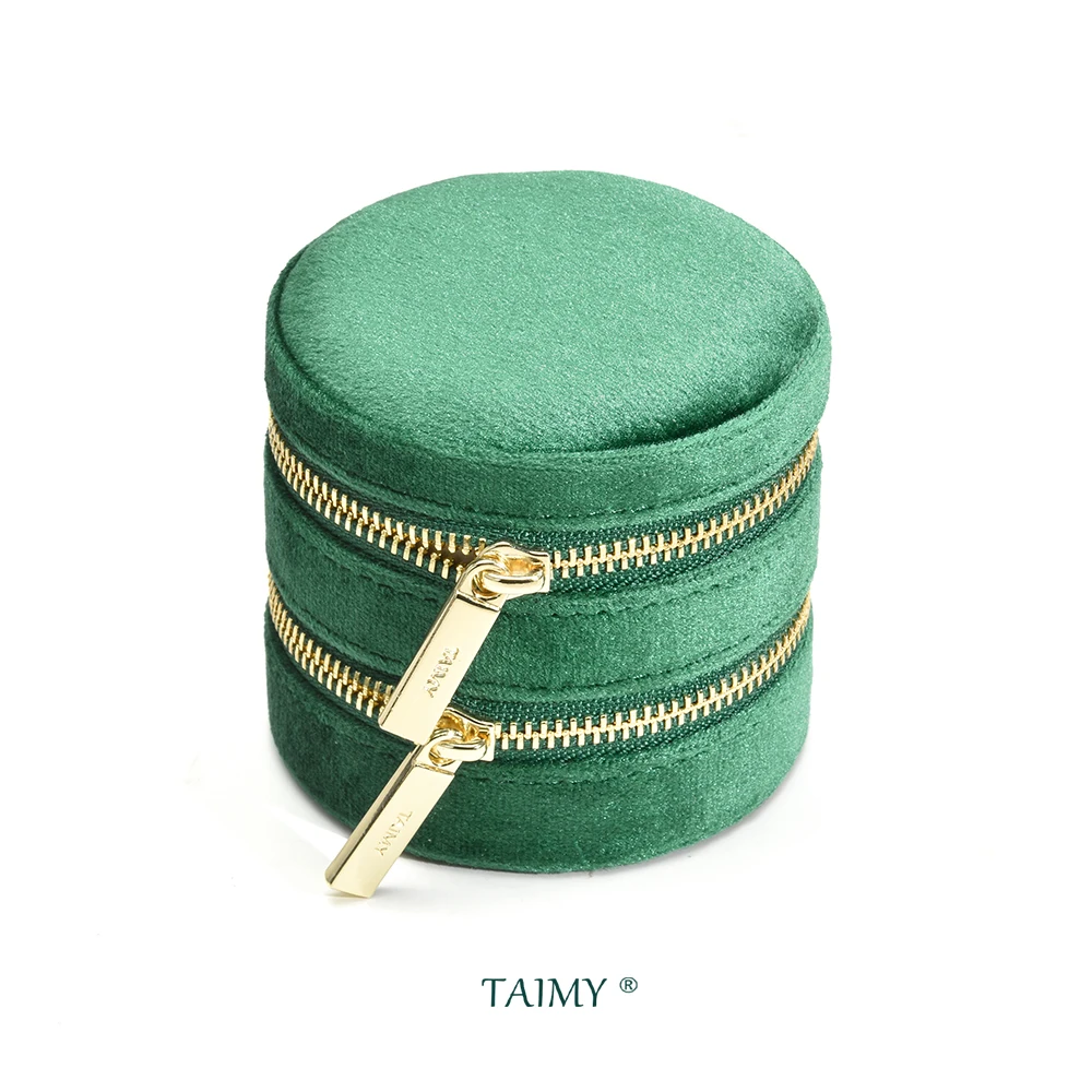 TAIMY Velvet Jewelry Ring Box Green Double Layer Jewelry Box Mini Portable Travel Storage Case Unique Gift Wholesale Packaging