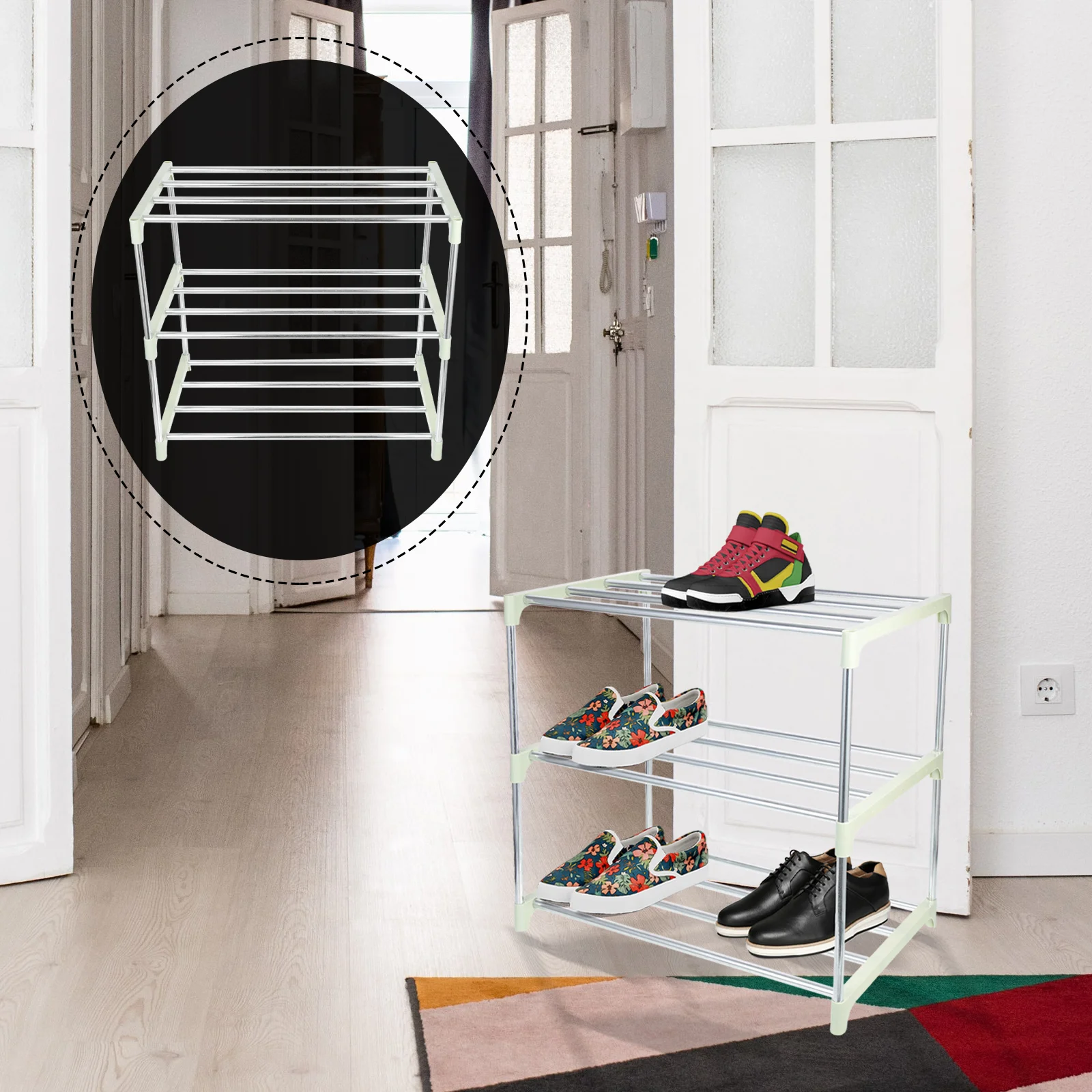 Shoe Rack Porch Storage and Assembly Shoe Rack Stainless Steel 3-Tier Shoe Rack Shoe Shelf Storage Organizer For Closet Entryway 5