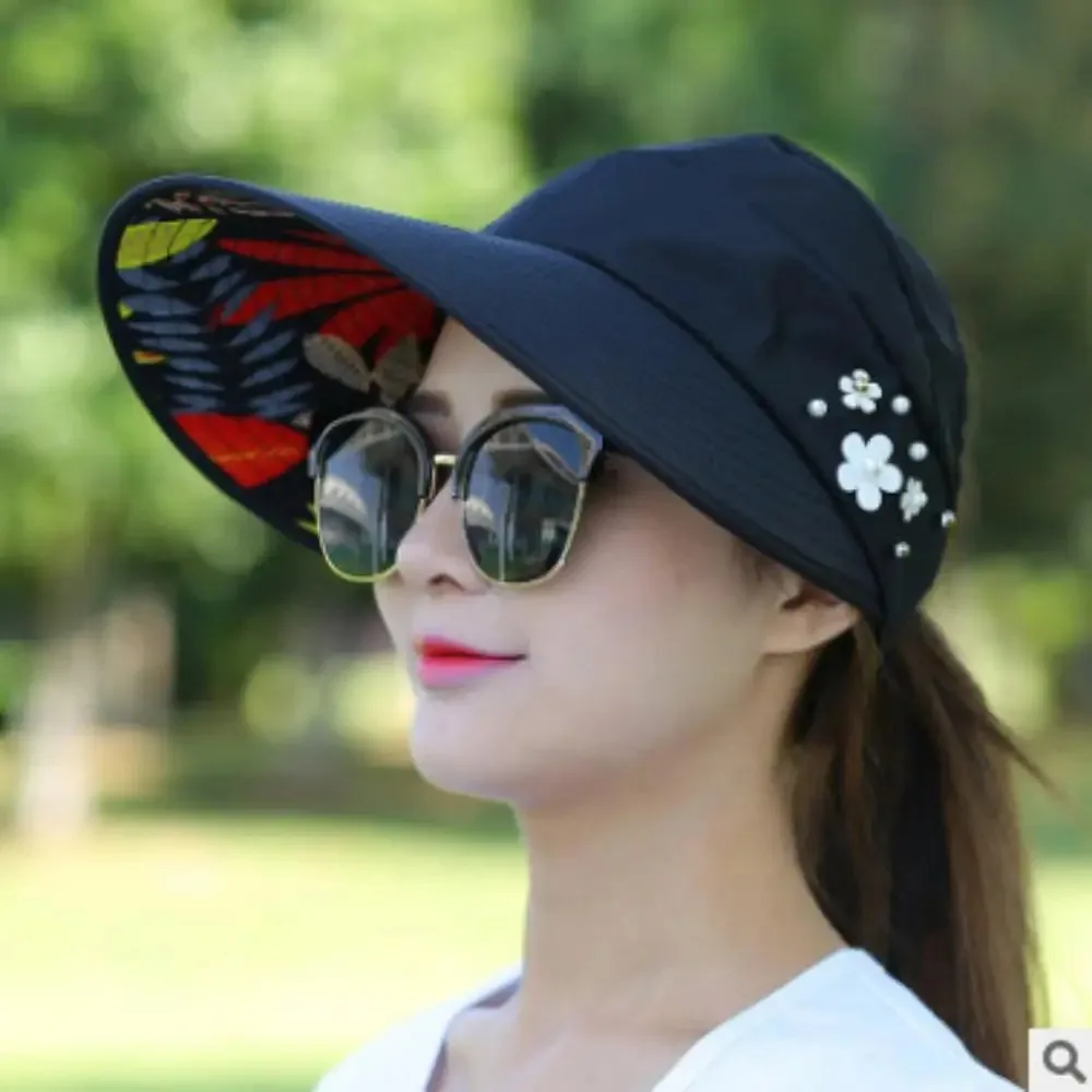 Sun Hat Summer Shade For Women Foldable Sun Protection Beach Large Brimmed Hat UV Protection Cycling Empty Top Outdoor Sports