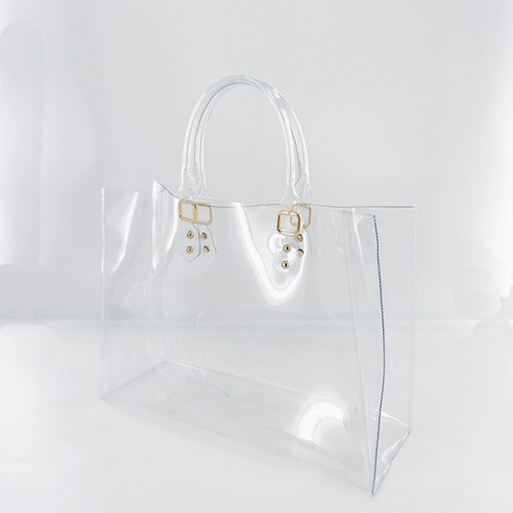 Fashion Transparent Handbag for Women PVC Clear Bag Travel Ladies Shoulder Bags with Purse Large Capacity Beach Tote