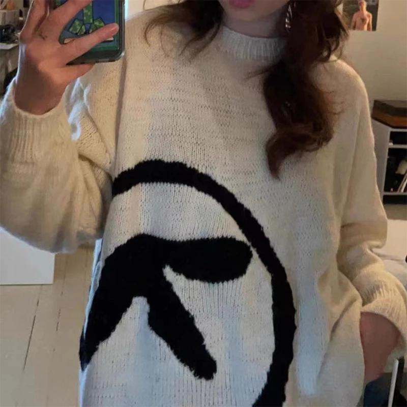 여성용 스웨터 Aphex Twin Knit Y2k 가을 풀오버 긴 소매 탑 빈티지 Knitwears 점퍼 streetwear 한국 여성 의류
