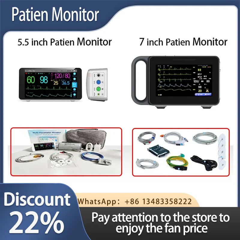 

5.5/7 inch Human/Vet use portable 6-parameter Neonatal/adult patient monitor ECG/NIBP/PR/SPO2/RESP/TEMP vital signs monitor