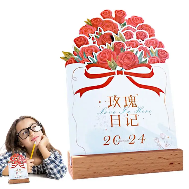 

Table Landscape Calendar Desktop Calendar Monthly Floral Theme Creative Desktop Calendar With Wooden Base Desk Calendar For Stud