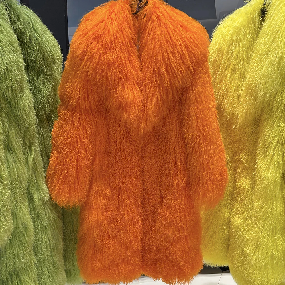YOLOAgain 2025 Winter Warm Turn-Down Collar Real Mongolia Sheep Fur Jacket Long Women Plus Size 6XL Outerwear