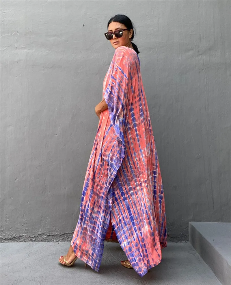 Fashion Casual Striped Print Long Dresses Women Bohemian V-neck Bat Sleeve Loose Slit Beach Dress Summer New Beachwear Vestidos 102 Fashion Casual Striped Print Long Dresses Women Bohemian V-neck Bat Sleeve Loose Slit Beach Dress Summer New Beachwear Vestidos