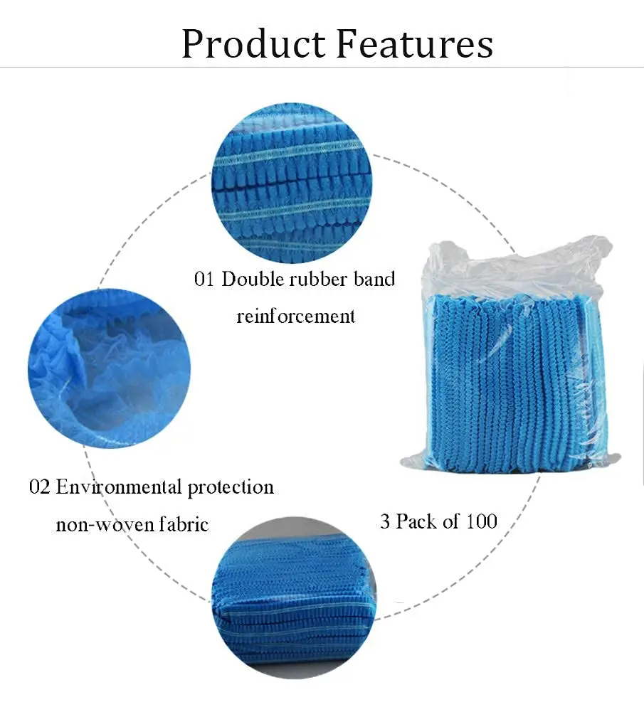 100Pcs Disposable Hat Round Non-Woven Headgear Dust-Proof Chef Food Factory Workshop Anti-Hair Fall Cap