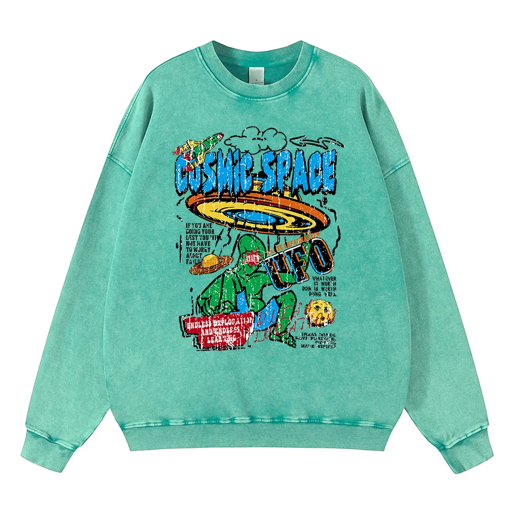 thumbnail image 1 of Sudadera con capucha vintage desgastada con diseño de espacio cósmico, ovni y extraterrestres para hombre, de algodón, estilo hip hop, informal, de gran tamaño, 1 of 4