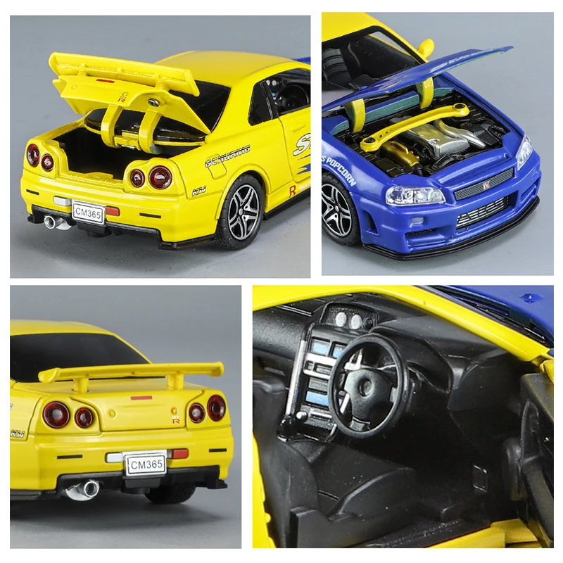 Diecast Car Toys 1:32 GTR R34 SKYLINE Alloy Simulation Model For Children Boy