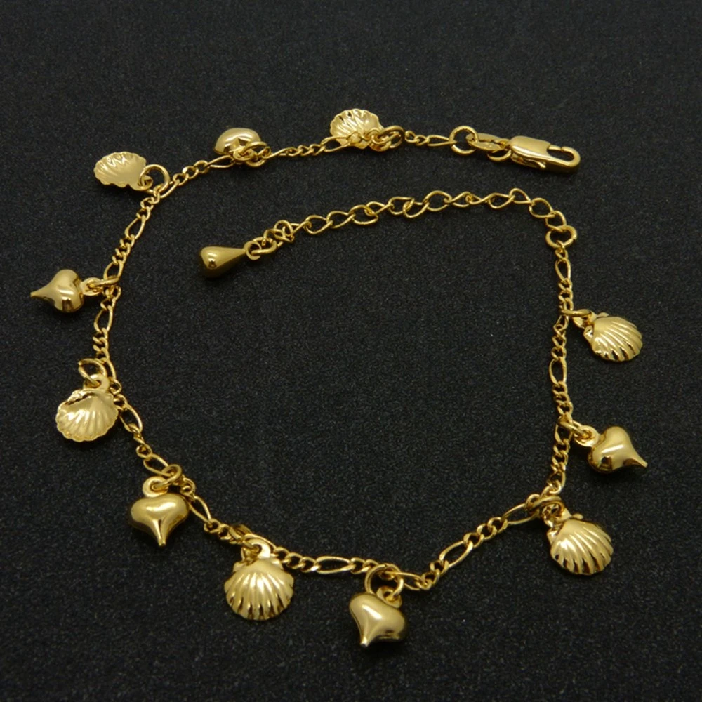 

Summer Beach Foot Chain Women Anklet with Heart Shell Design 9k Yellow Gold Filled Charm Lady Girls Jewelry Gift