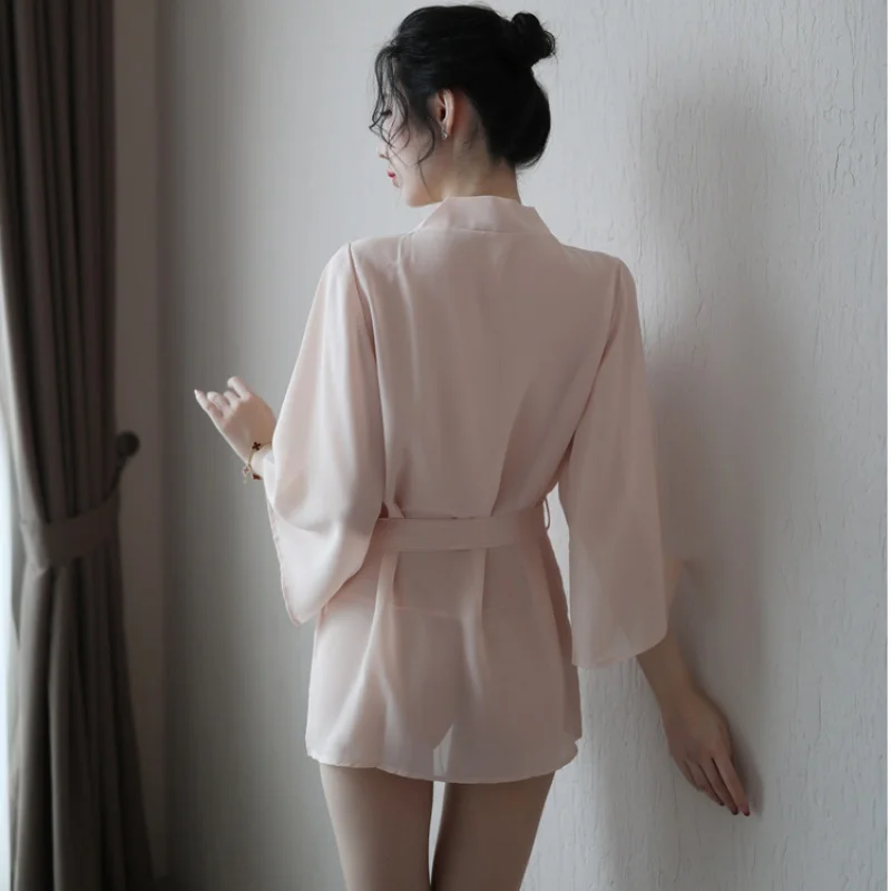 New Sexy Lingerie Lady Sexy See-through Chiffon Bathrobe Night-Robe
