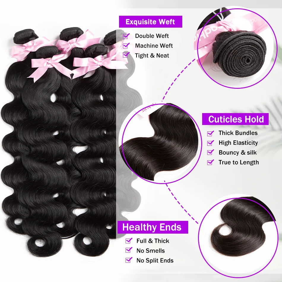 Human Hair Bundles 28 30 40 Inch Water Wave Extensions 1 3 4 Bundles