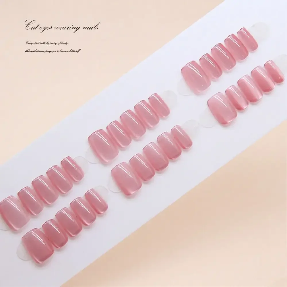 24pcs New Short Ballerina False Nails French Pink Blue Fake Nials Full Cover Shining Press on Nails Women Girls