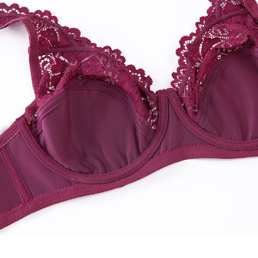 Erotic Lingerie Embroidery Floral Lace Brassiere Plunge Women's Underwear Big Size Bra B-F Cup