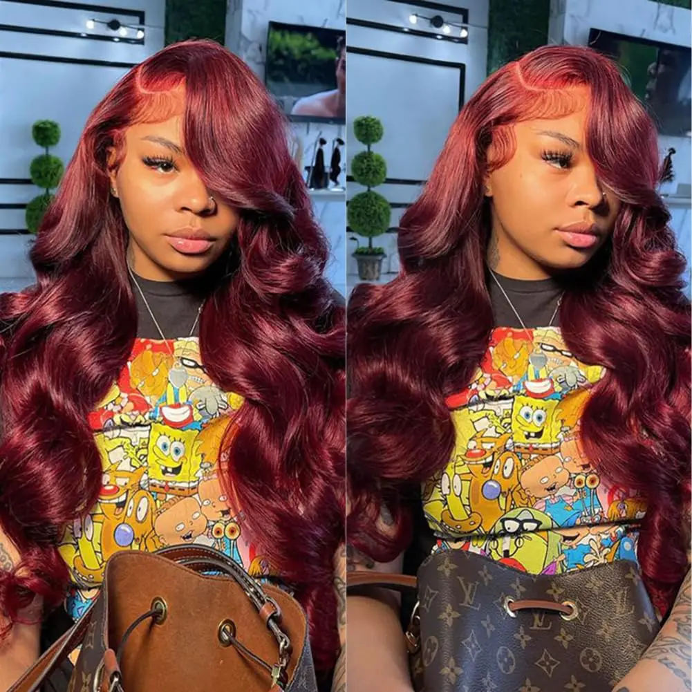 

New 99j Burgundy Lace Front Wigs Human Hair Glueless Wine Red Colored Body Wave Wigs Pre Plucked with Baby Hair