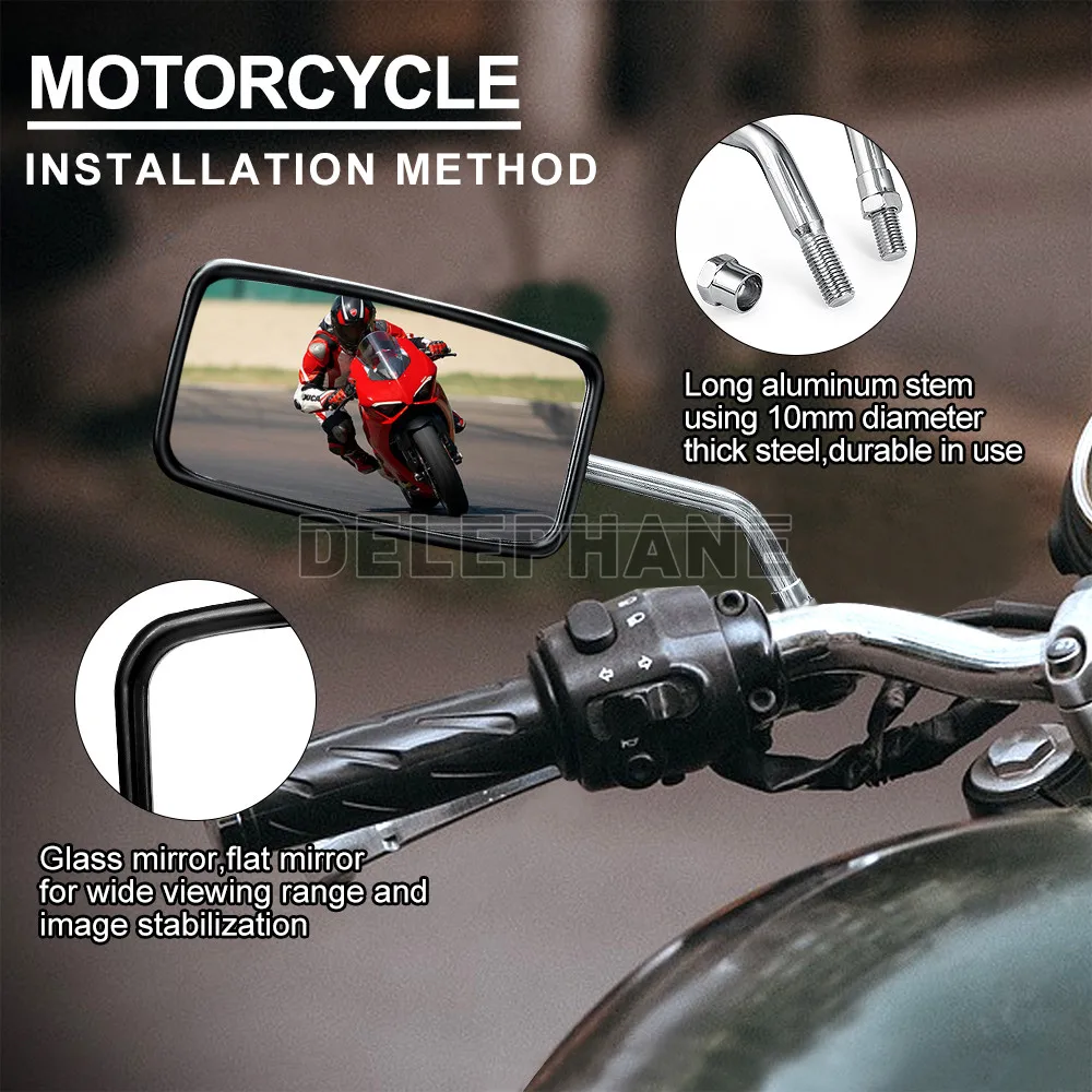 8mm 10mm Rétroviseur Rectangulaire pour Moto, Style Rétro