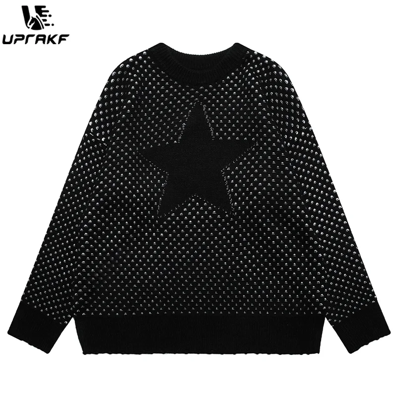 UPRAKF Star Graphic Sweater Autumn Baggy All-Match Round Neck Winter Tops Trendy Pullovers Fashion Casual