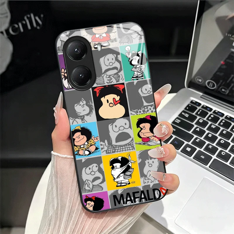 Cartoon Mafalda Design Tempered Glass Phone Case
