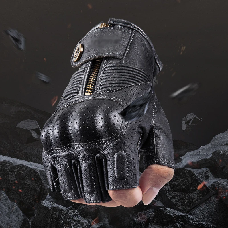 Motorcycle Gloves Leather Half Finger Short Gloves Zipper Antique Tactical Summer motorcycle gloves sports gloves leather motorcycle gloves