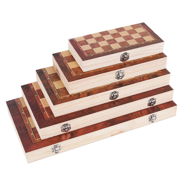 Buy Online Best Quality 3 in 1 Chess Set Wooden Chess Game Backgammon Checkers Indoor Chess For Family Wooden Folding Chessboard Chess Pieces Chessman