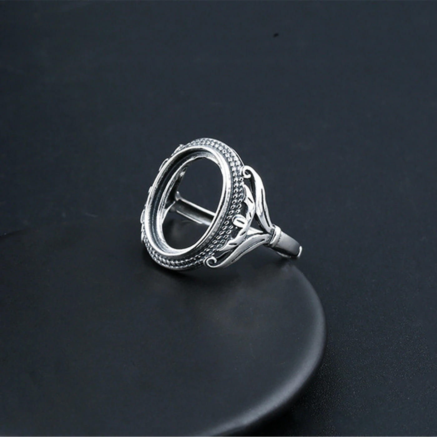 

Ring Blank (13x18mm Oval Blank) Adjustable Thai Sterling Silver Ring Base Antique Style Oval Cabochon Ring Setting R1241B