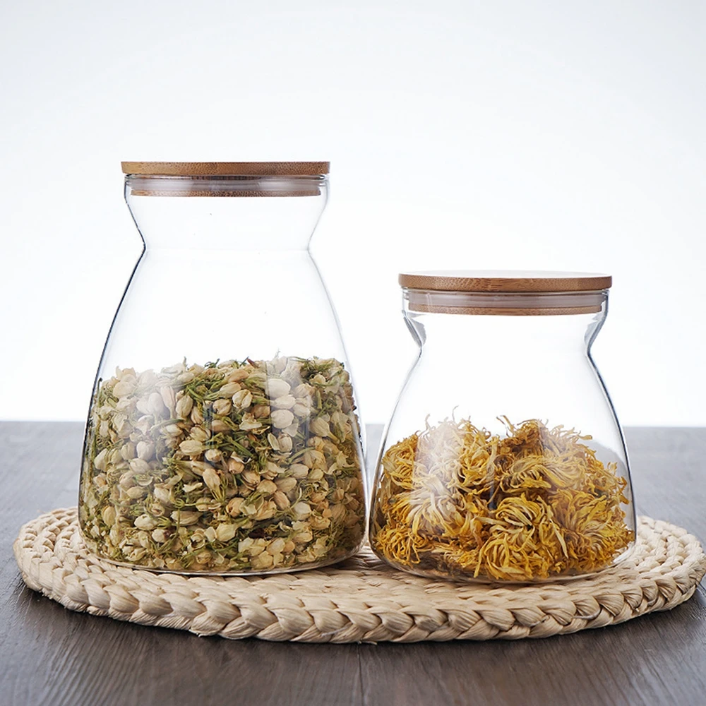 

Wooden Lid Glass Jar, Airtight Canister, Food Container, Tea, Coffee Beans, Kitchen Storage Bottles, Sealed Grounds, Candy Jar
