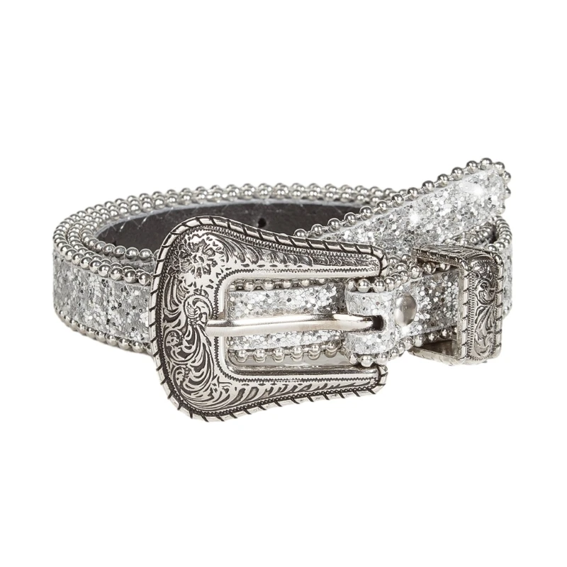 

Блестящие рельефные ремни с пряжкой на талии для джинсов, регулируемый ремень для ковбойских девушек-ковбоев, подростков, пояса