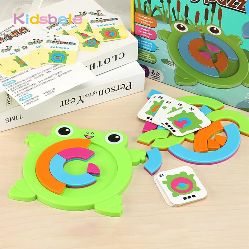 

Montessori Puzzle Toys for Kids Cute Colorful Frog Jigsaw Shape with Challenge Cards Color Matching